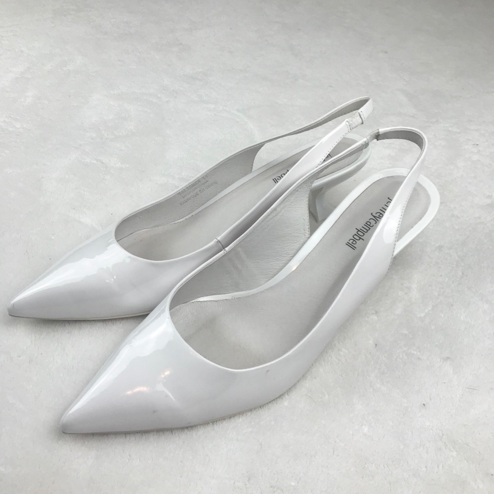 Jeffrey Campbell white patent leather kitten heels